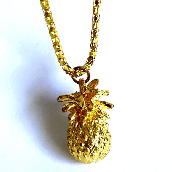 Pineapple Pendant Necklace Gold Plated 23" Chain Hawaiian Island Welcome Fruit - Picture 3 of 8